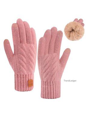 Kids Winter Gloves Double-Layer Knit Wool Fleece Lined Touchscreen